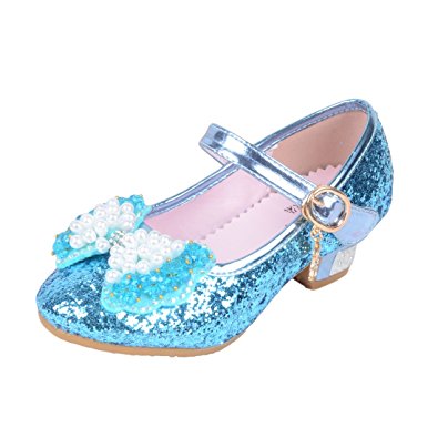 O&N Kids Girls Mary Jane Wedding Party Shoes Glitter Bridesmaids Low Heels Princess Dress Shoes