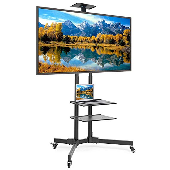 ABCCANOPY TV Cart Rolling Trolley Mount TV Stand w/Wheels and Adjustable Shelf for 32-65 Inch LED LCD OLED Flat Screen, Plasma TVs TV Monitors