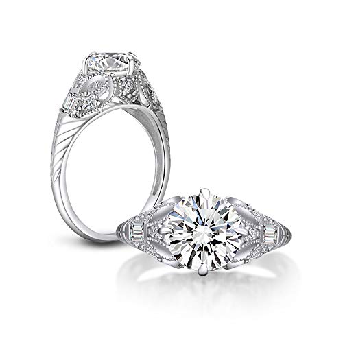 AINUOSHI Vintage Engagement Wedding Rings for Women 925 Sterling Silver 2ct Round White AAAAA Cubic Zirconia CZ Diamond (D-E Color, IF Clarity) Sz 5-10