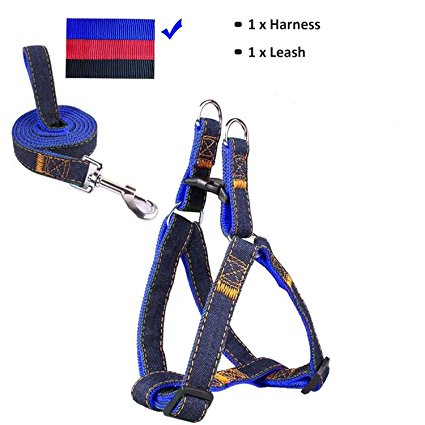 MILA Dog Pet Leash Harness Adjustable & Heavy Duty Denim Pet Dog Leash collar and Cowboy Strap Rope Chain for Large/Medium/Small Dog for Daily Training Walking Running