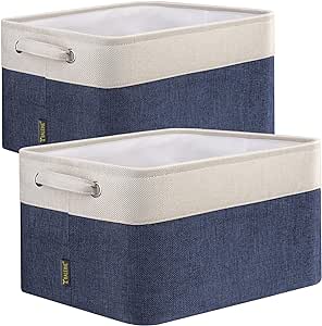 BALEINE 2 Pack Fabric Storage Bins Storage Basket Closet Shelf Organizer for Closet Organizing, Decorative Large Linen Closet Organizers and Storage (Navy Blue, 2 Pack)