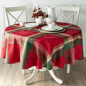 Benson Mills Holiday Legacy Yarn Dyed Jacquard Fabric Table Cloth, Holiday, Winter, and Christmas Tablecloth (Holiday Legacy, 70" Round)