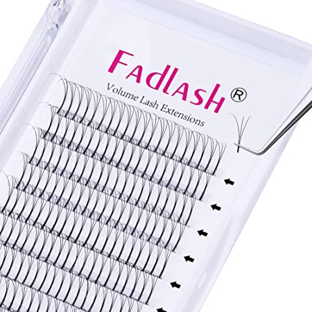 Volume Lash Extensions 3D 5D Premade Fans Eyelash Extensions Long Stem C/D Curl Premade Volume Lashes 0.10mm 8~20mm by FADLASH (3D-0.10-D, 8~14mm mixed tray)