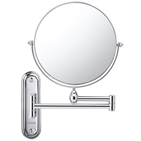 Spaire Wall Mounted Makeup Mirror Bathroom Mirror 7X/1X Magnification Double-sided 8 Inch Wall Mounted Vanity Magnifying Mirror Swivel, Extendable and Chrome Finished for Bath, Spa and Hotel