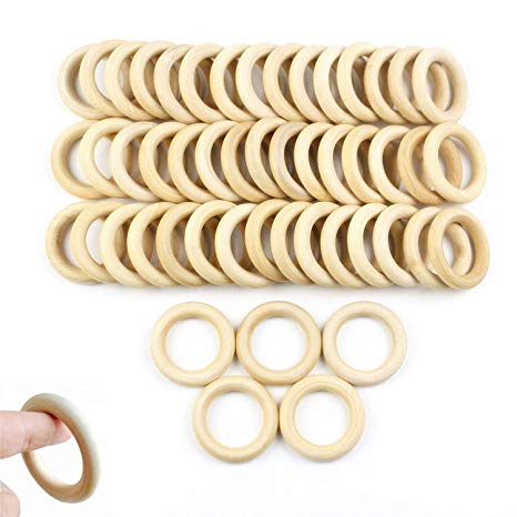 JPSOR 50 Pcs 2.2" Natural Wood Rings Circles Unfinished Wood for DIY Pendant Connectors Jewelry Making