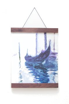 Frameless Frame Art Hanger 16 Inch - Beautiful Walnut Wood. Displays Prints, Posters, Photos, Kids Work in Home, Office, Classroom. Non Damaging Modern Design. (Walnut, 16in)