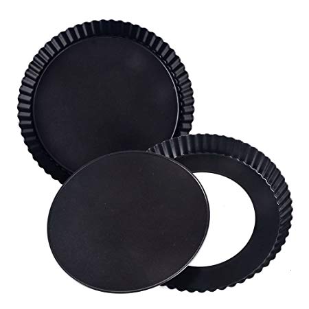 Tart Pan,2 Pack 9 Inch Non-Stick with Removable Loose Bottom Tart Pie Pan, Round Fluted Flan Quiche Pan