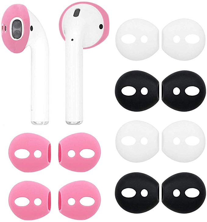 ALXCD Fit in Case Ear Covers for Airpod, 6 Pair Ear Tips Soft Silicone Replacement Earbud Tips for Airpod 1 Airpod 2, 6 Pairs, Black White Pink