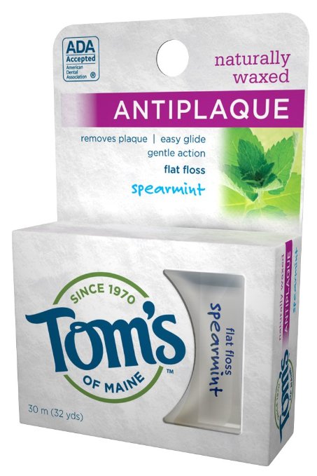 Tom's of Maine Natural Care Flat Floss, Naturally Waxed, Antiplaque, Spearmint, 30 m.