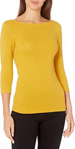 Amazon Essentials Women's Slim-Fit 3/4 Sleeve Solid Boat Neck T-Shirt