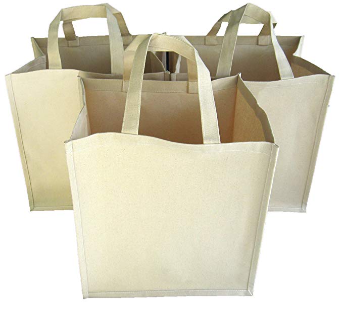 Good Life Jute Burlap Reusable Super Heavy Duty Large Shopping Bags 3-Pack Hard Bottom (Canvas-Jute-Cotton)