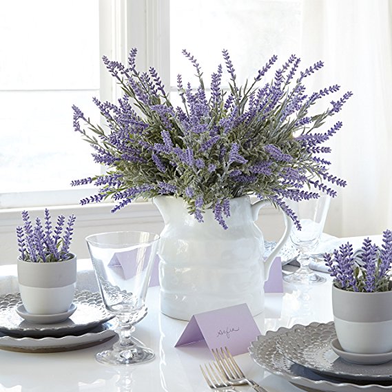 Artificial Lavender Plant with Silk Flowers for Wedding Decor and Table Centerpieces - 4 Piece Bundle