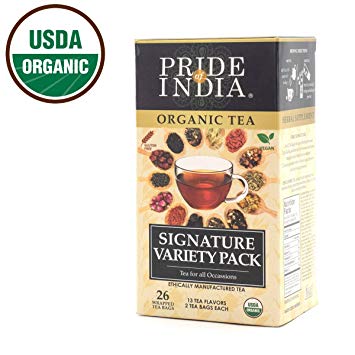Pride Of India - Organic Signature Variety Tea Box - 26 Tea Bags - 13 Assorted Flavors - Amazing Gift & Great Value - Combo of Traditional, Herbal & Wellness Teas - Made for Home, Office & Restaurants