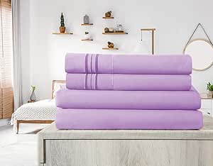 Elif California King Size Bed Sheets Set - Brushed Microfiber, Super Soft Easy Care 4-Piece Bed Sheet Set with 14-Inch Deep Pocket, Machine Washable, Bedding Sheet Set (Lavender, California King)