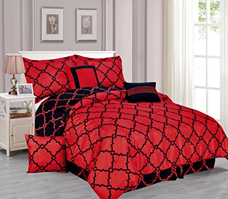 Galaxy 7-Piece Comforter Set Reversible Soft Oversized Bedding New ArrIval SALE! (Queen, Red & Black)
