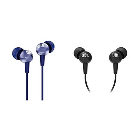 JBL C200SI, Premium in Ear Wired Earphones with Mic, Signature Sound, One Button Multi-Function Remote, Angled Earbuds for Comfort fit (Blue) & C100SI Wired in Ear Headphones with Mic