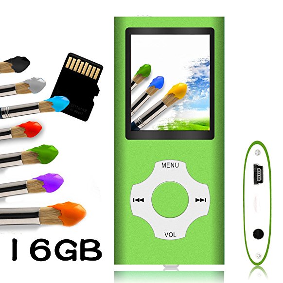 Tomameri - Portable MP3 / MP4 Player with Rhombic Button, Including a 16 GB Micro SD Card and Support up to 32GB, Compact Music & Video Player, Photo Viewer, Video and Voice Recorder Supported-Green