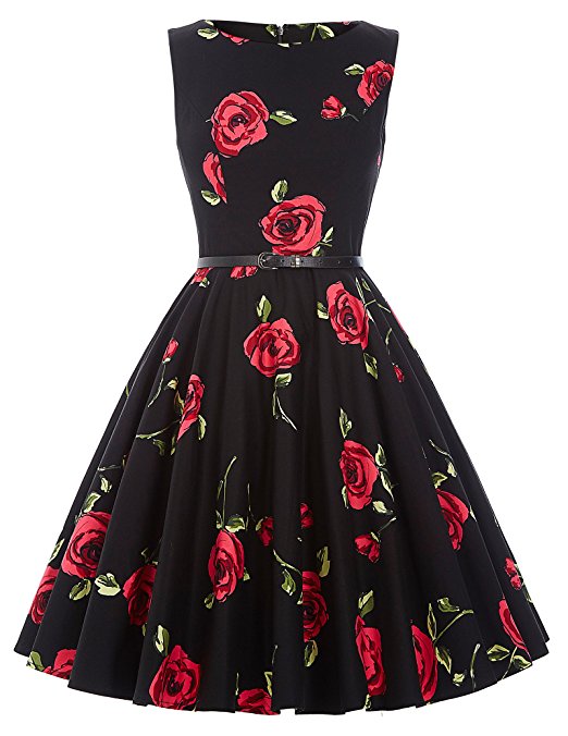 GRACE KARIN BoatNeck Sleeveless Vintage Tea Dress with Belt