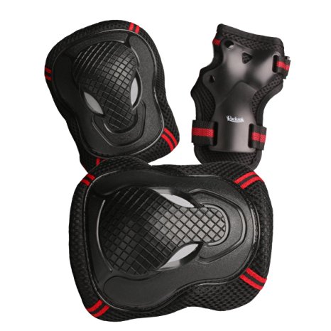 Rockrok Protective Gear Set Knee Elbow Pads with Wirst Wraps for Inline Roller Skateboarding BMX Cycling Skating Riding Scooters (Unisex Outdoor Safety Product 6 Pieces)