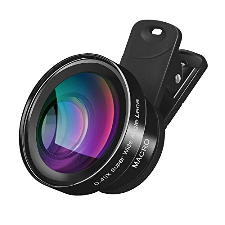 Selfie Phone Lens (No Distortion) with 37mm Thread,Evershop HD Camera Lens Kit with 145° Wide Angle Lens   Macro Lens, Universal Clip-On Cell Phone Lens for iPhone Samsung Most Smartphones (Black)