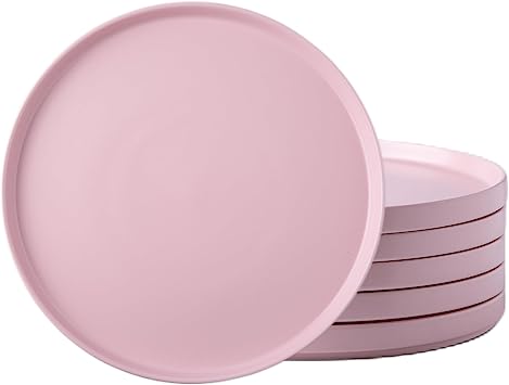 AmorArc Ceramic Dinner Plates Set of 6,10.0 Inch Matte Stoneware Plates for Kitchen,Modern Flat Dinnerware Dishes Set,Microwave& Dishwasher Safe, Scratch Resistant, Matte Pink