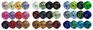 S-Lon Beading Thread Mixture Colors Size D - Neutrals Mix, Flower Colors and Blues and Greens Mix - 36 Colors Total