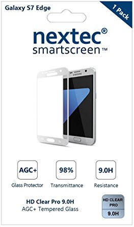 Galaxy S7 Edge Screen Protector, 3D (Full Coverage) Nextec® Corning® Tempered Glass Screen Protector for Samsung Galaxy S7 Edge (HD Clear Pro 9.0H) Corning® Gorilla Glass/ White