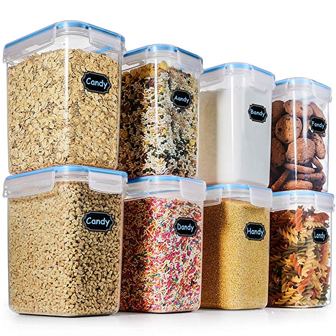 Food Storage Containers Airtight Containers, Estmoon Cereal & Dry Plastic Containers for Cereal Flour Rice Snacks Sugar, Leak Proof with Locking Lids - Set of 8 (54.66 oz / 1.6L)