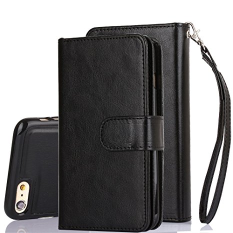 iPhone 6 Plus Case, iPhone 6s Plus Case, TabPow [Wallet Case] 9 Card Holder [Detachable Wallet Folio] PU Leather Flip Case Cover For iPhone 6 Plus / iPhone 6s Plus (5.5 inch), Black