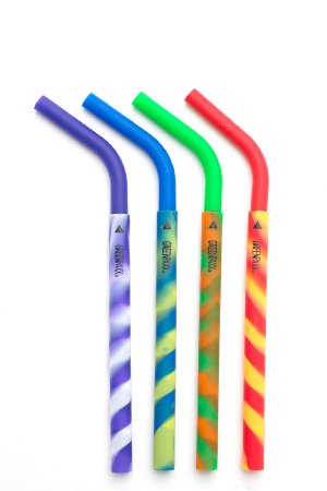 Reusable Straws BPA Free Silicone Adjustable Length for Tall Tumblers and Short Blender Cups 4 Pack Multi Colored Stripes by GreenPaxx