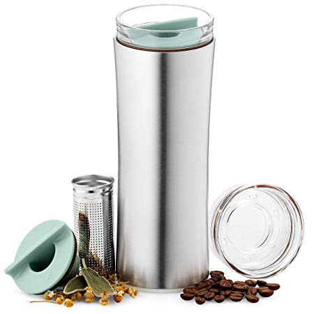 JVR 2G BASIC Stainless Steel Insulated Tumbler | 16-ounce Tea Infuser Bottle with Strainer | Leak-proof Double-wall Vacuum Insulated Stainless Steel Travel Tumbler | Insulated Coffee Travel Mug