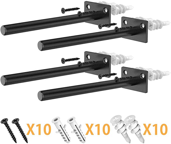 Floating Shelf Brackets, 4Pcs 6" Heavy Duty Shelf Supports with 10X Screws, 20X Anchors - Easy Wall Mounting Hidden Brackets for DIY Floating Wood Shelves