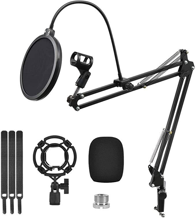 YOUXIU Microphone Stand Adjustable Suspension Boom Scissor Mic Stand with Pop Filter, Upgraded Heavy Duty Clamp for Blue Yeti Nano Snowball & Other Microphones