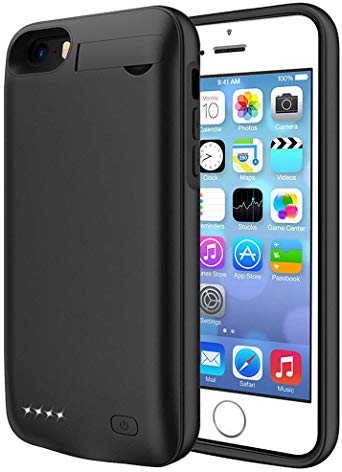 ZURUN Battery Case for iPhone 5/5S/SE, [Upgraded] 4500mAh Rechargeable Portable Charger Case Extended Battery Pack for iPhone 5/5S/SE (4.0 inch) Protective Power Charging Case-Black