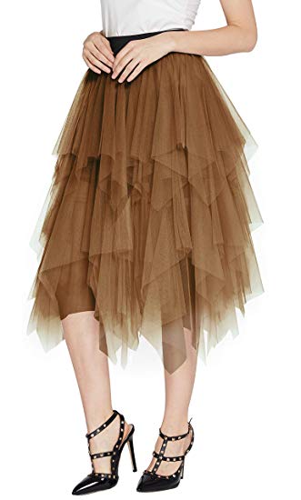 Urban CoCo Women's Sheer Tutu Skirt Tulle Mesh Layered Midi Skirt