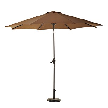 Grand Patio 9' Outdoor Aluminum Market Umbrella with Auto Tilt and Crank, 8 Ribs, Brown