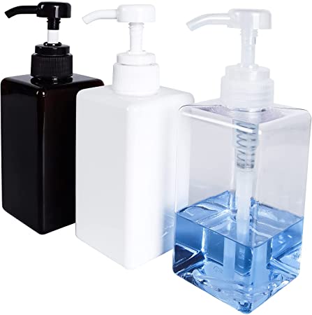 Topsky Plastic Soap Dispenser, 450ml Liquid Hand Soap Dispenser, Rustproof Pump for Kitchen & Bathroom, Great for Lotions, Liquid Soaps, Brown / Transparent / White, Set of 3, Square