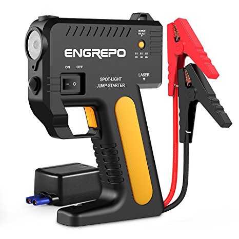 ENGREPO 1000A Peak 12V Portable Car Jump Starter With Smart Jumper Cables (All Gas, 4.0L Diesel Engine) Power Bank and Phone Charger with Built In LED Emergency Flashlight