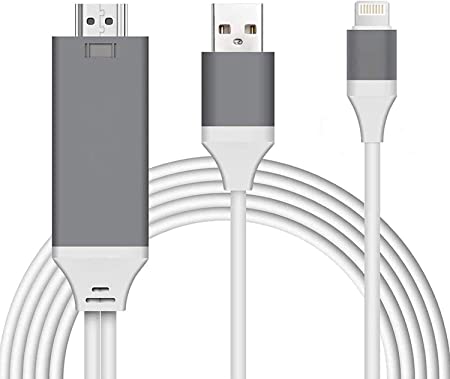 Compatible with iPhone iPad to HDMI Adapter Cable, Parmeic 6.5ft Digital AV Adapter 1080P HDTV Connector Cord Compatible with iPhone 11 Pro Xs MAX XR X 8 7 6s Plus (Gray)