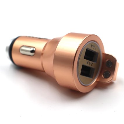 12V-24V Car Truck Cigarette Lighter Dual USB Charger Auto Escape Tool 3 in 1 Hammer   Cutter (Emergency Hammer Tool) (Rose Gold)