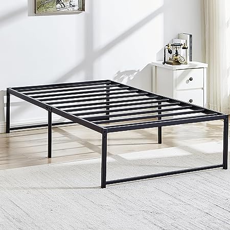 VECELO 16" Metal Platform Tall Bed Frame,Mattress Foundation/No Box Spring Needed/Heavy Duty Steel Slat Support (Twin Size)