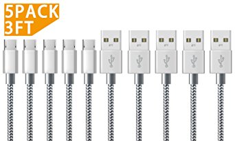 Marktol Micro USB cable Charger(3ft/1M-5Pack,Grey) 2.4A High Speed Android Nylon Braided Cord for Samsung Galaxy S6/S7/S4/S3, Sony, LG, HTC, Nexus, Kindle, PS4 and More