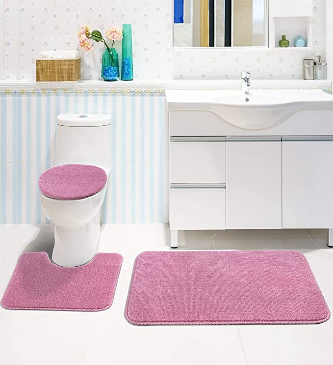 Sweet Home Stores SweetHome Stores ECO Collection Bathroom Mat Set, 3 Pieces, Pink, SH-ECO2506-3PCS