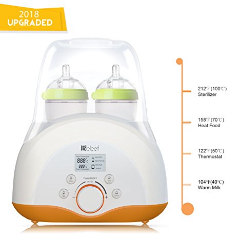 Baby Bottle Warmer, Bottle Sterilizer & Smart Thermostat 4-in-1 with Fast Transit Heat, Real Time Temperature LCD Monitor and Precise Temperature Control