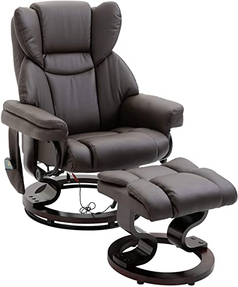 HOMCOM Massage Recliner Chair with Footrest, 10 Vibration Levels, Faux Leather, Brown