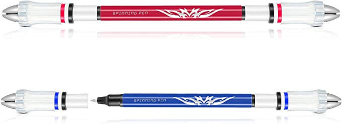 2 Pieces Spinning Pen V11 Non-slip Coating Pen Rotating Ballpoint Pen for Student Games Writable Rotating Pen (Blue, Red Glossy)