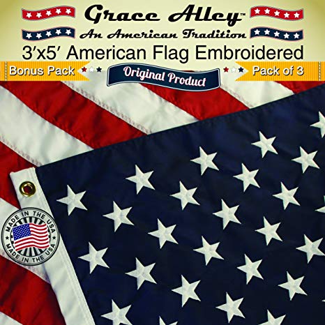 American Flag Bonus 3 Pack 3x5 ft. Quality Embroidered Stars and Sewn Stripes