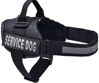 BINGPET Nylon Comfort Reflective Service Dog Harness Adjustable Vest Come With 2 Removable Patches