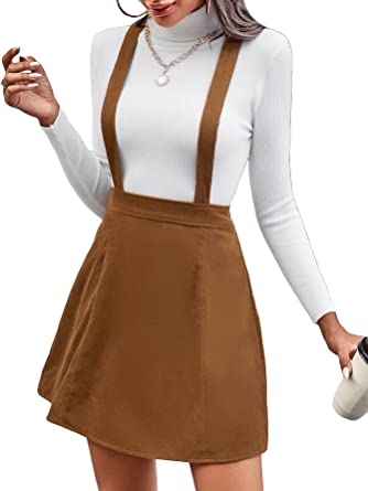 Milumia Women's Casual Zip Up Split Hem Mini Pinafore Overall Dress Suspender Skirt