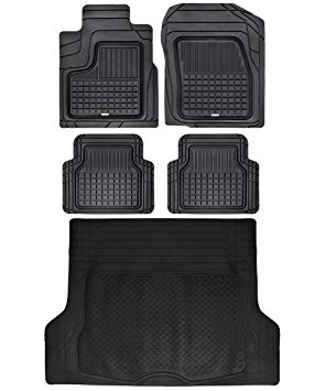 Motor Trend BB210-B3 Black Performance Plus Rubber Car Floor Mats and Cargo Weather Liners 5pc Set